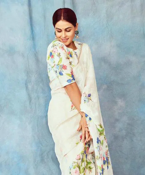 MG 137 Plain Linen Digital Printed Designer Saree Wholesalers In Delhi